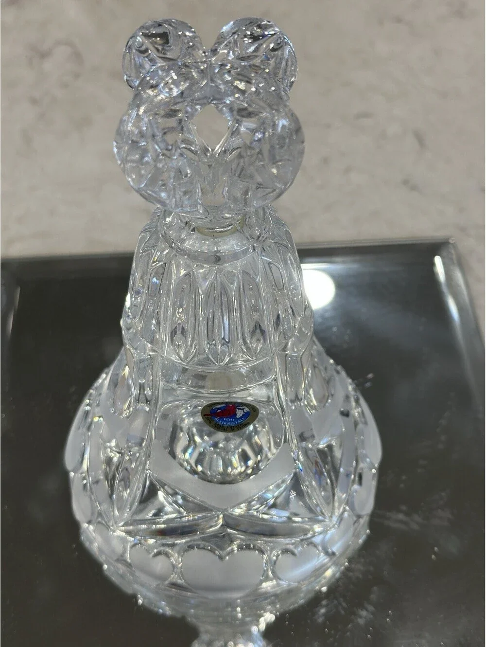 Vintage Hofbauer Lead Crystal Bell Featuring A Distinct Frosted Heart  7